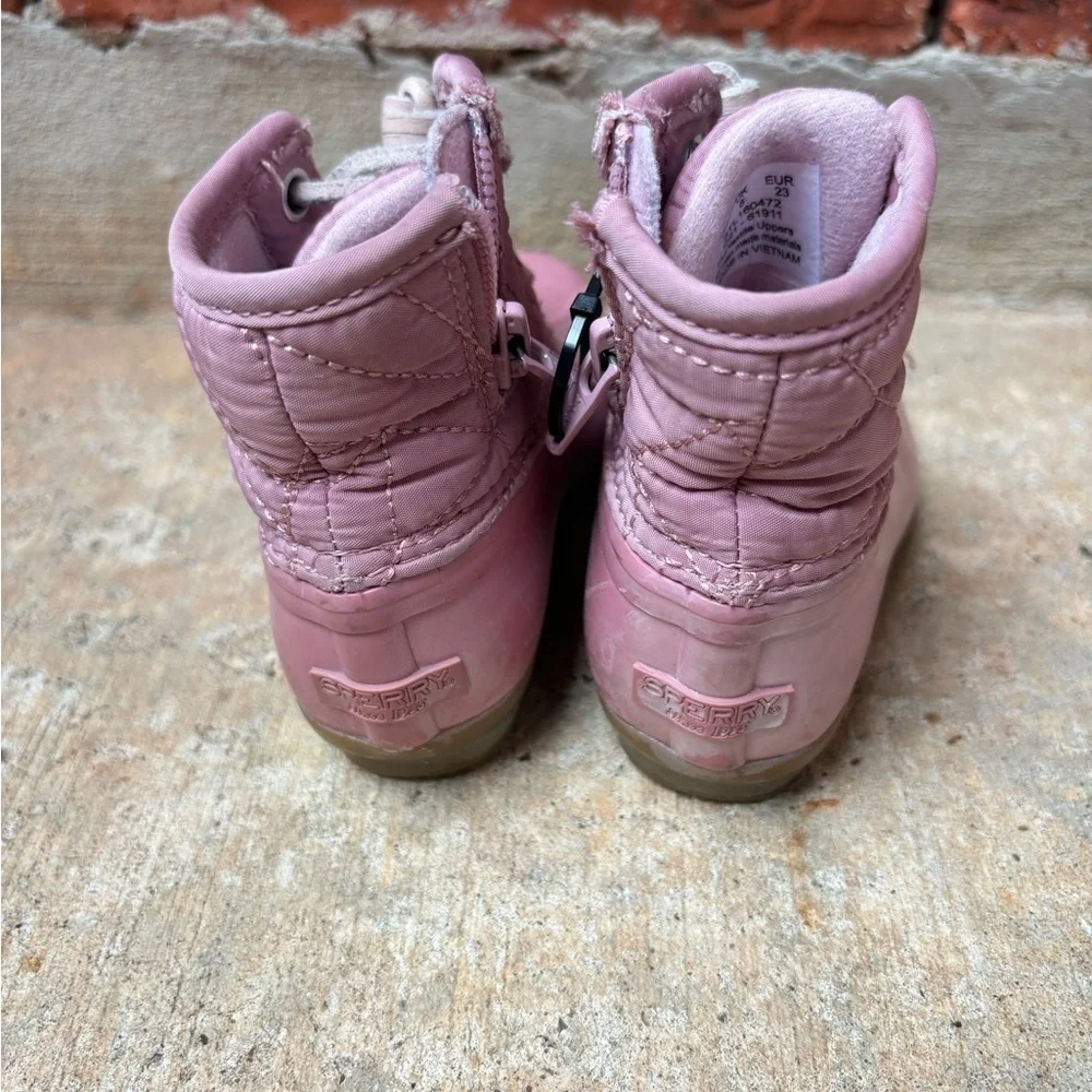 Sperry Baby Girls 7 Pink Shimmer Rain Duck Boots